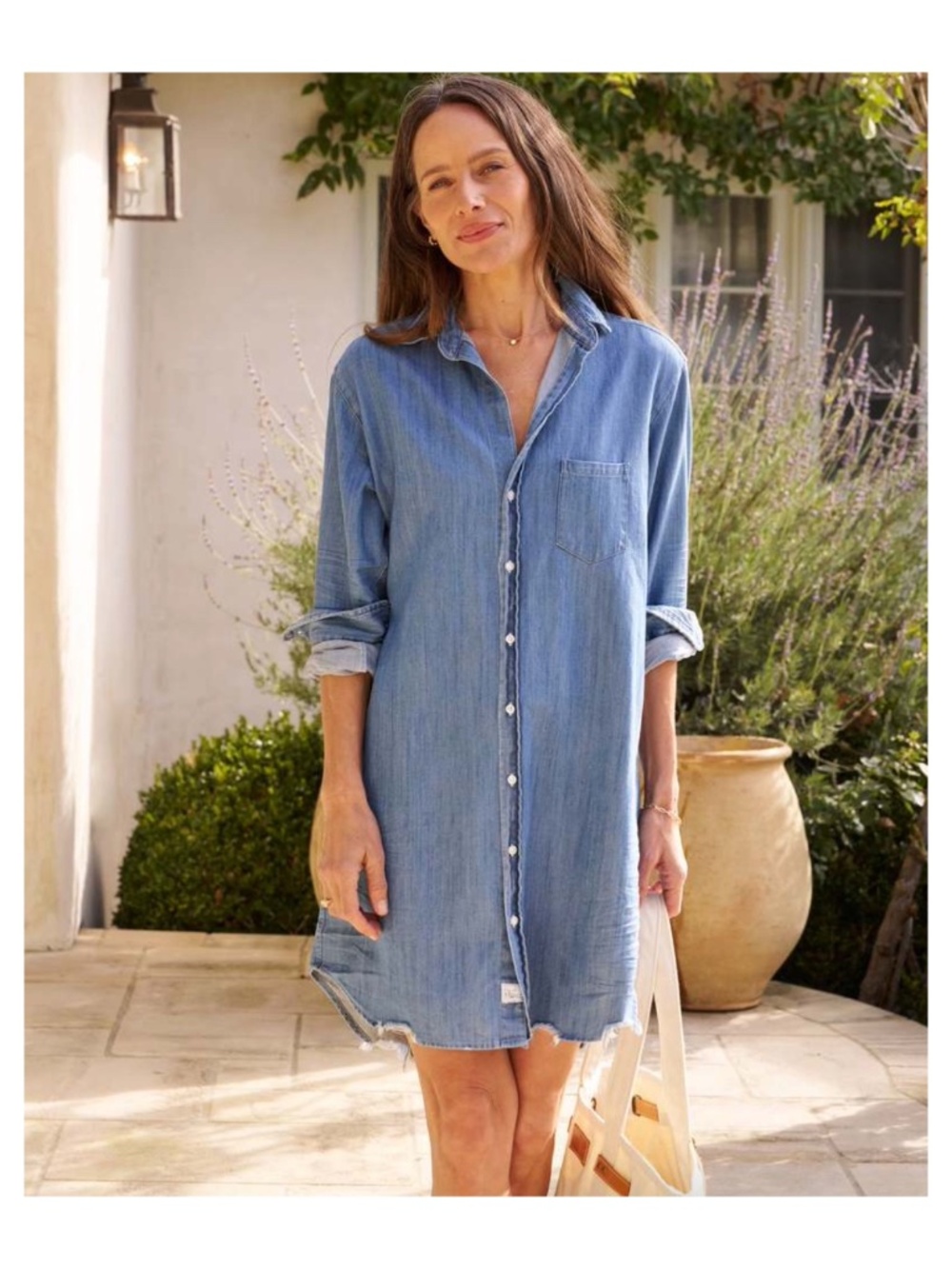 Frank & Eileen Mary Shirt Dress Stonewash Indigo Blue Distress Women's Large